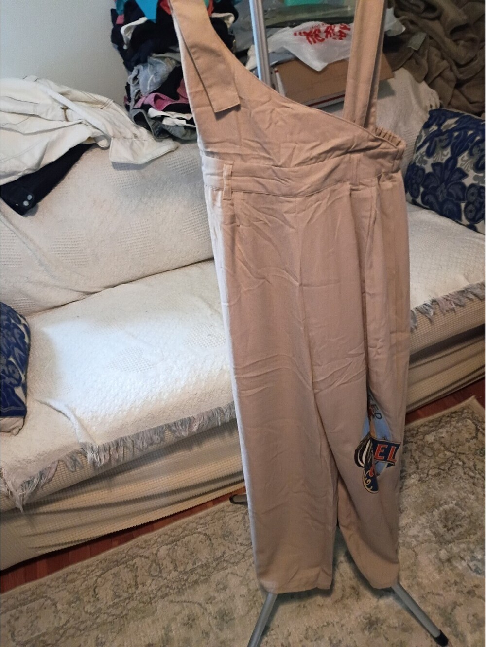 Red Label Beige Overalls with Rooster Print
